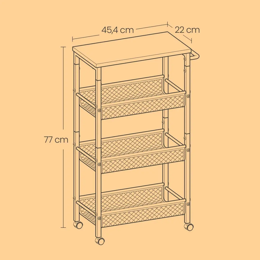 Songmics Rolwagen 4-laags - Staal - Zwart