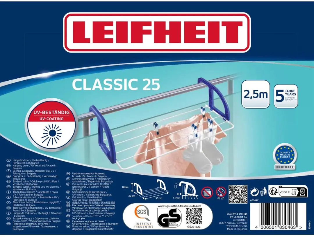 Leifheit Classic 25 Hangdroogrek 2,5m - MPN 83046 - Wit/Blauw