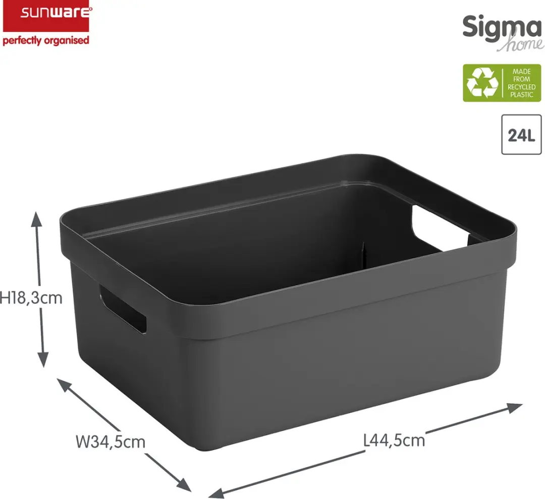 Sunware Sigma Home Opbergbox 24L - Set van 2 - Antraciet/Transparant