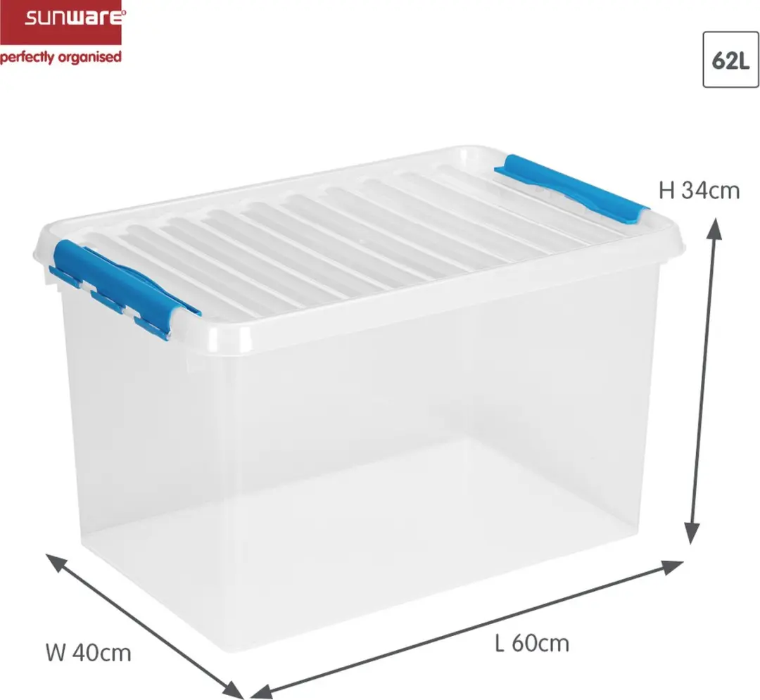 Sunware Q-Line Opbergbox 62L - 60x40x34cm - Transparant/Blauw