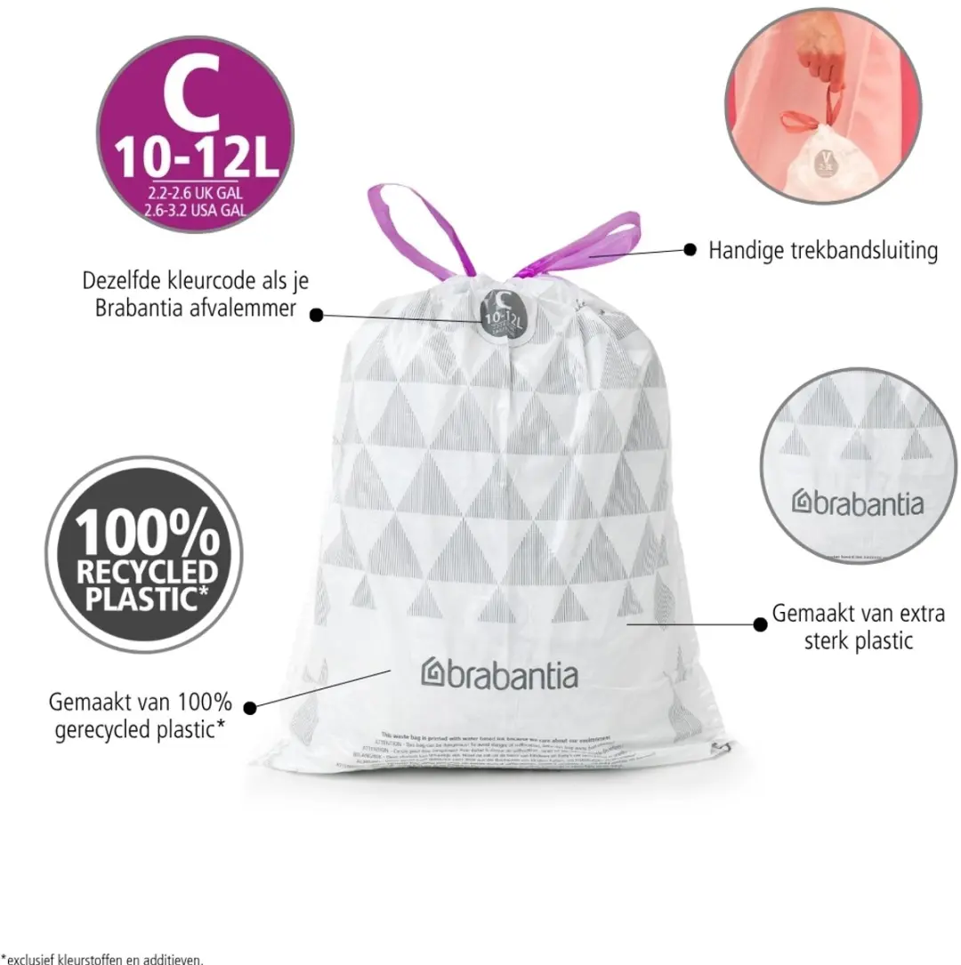 Brabantia PerfectFit Vuilniszakken 12L Code C - 200 Stuks