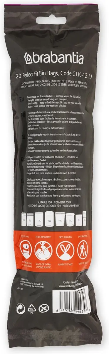 Brabantia PerfectFit Vuilniszakken 12L Code C - 200 Stuks