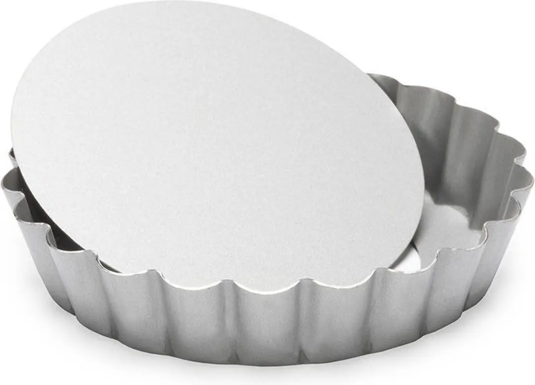 Set van 2x mini taart/quiche bakvormen vierkant en rond zilver 10 cm