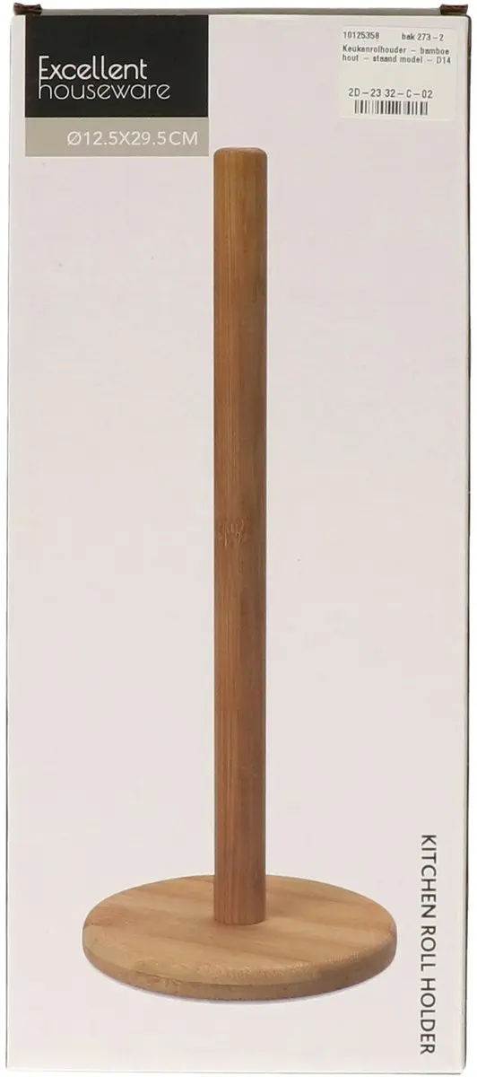 Excellent Houseware Keukenrolhouder Bamboe D14xH32cm - Bruin