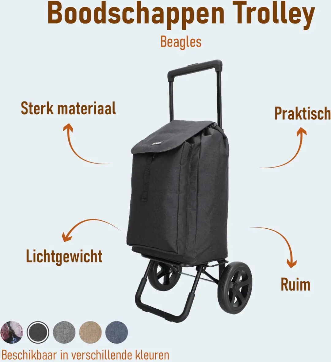 Beagles Shop & Go Boodschappenwagen Opvouwbaar 40L - Zwart
