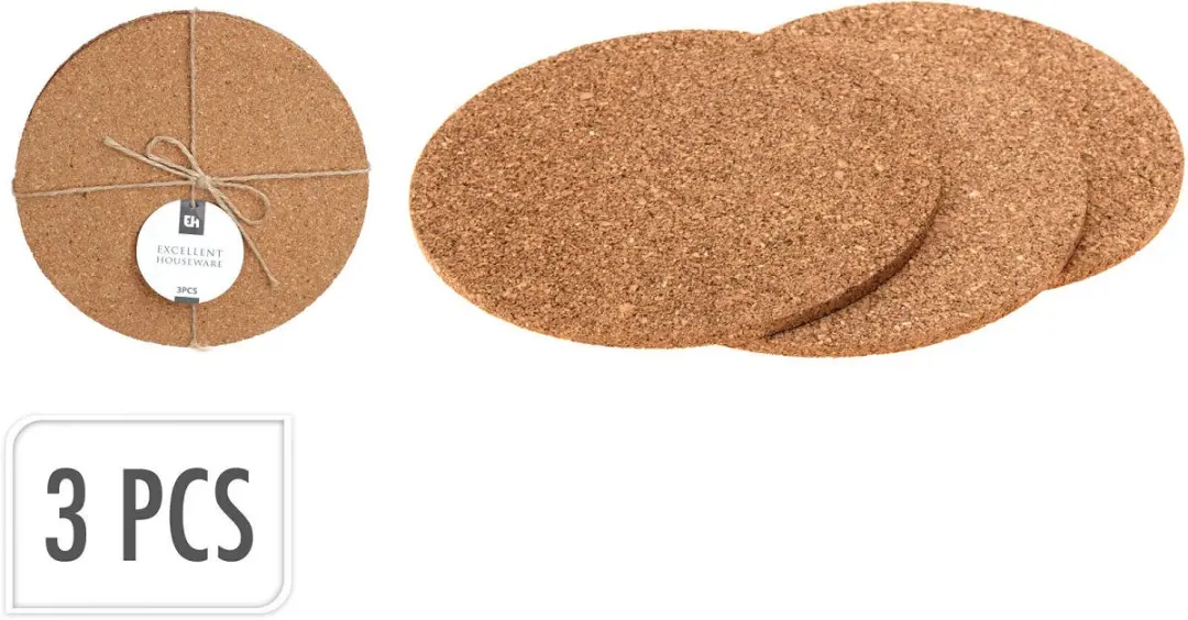 Excellent Houseware Kurk Onderzetters Rond Ø20cm - 3 Stuks - afbeelding 6 van 6