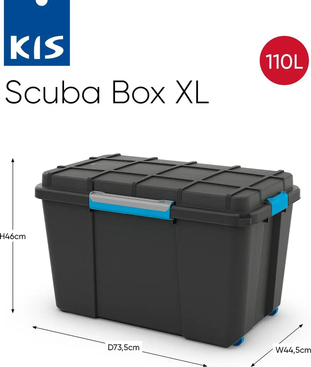 KIS Scuba XL Opbergbox 110L - Zwart met blauwe clips