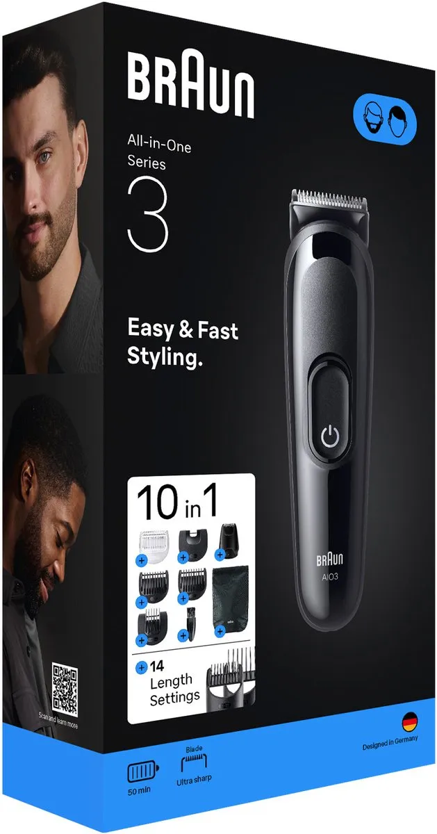 Braun All-in-One Series 3 AIO3560 Style Kit - Baardtrimmer/Tondeuse - 8 Opzetstukken - Zwart