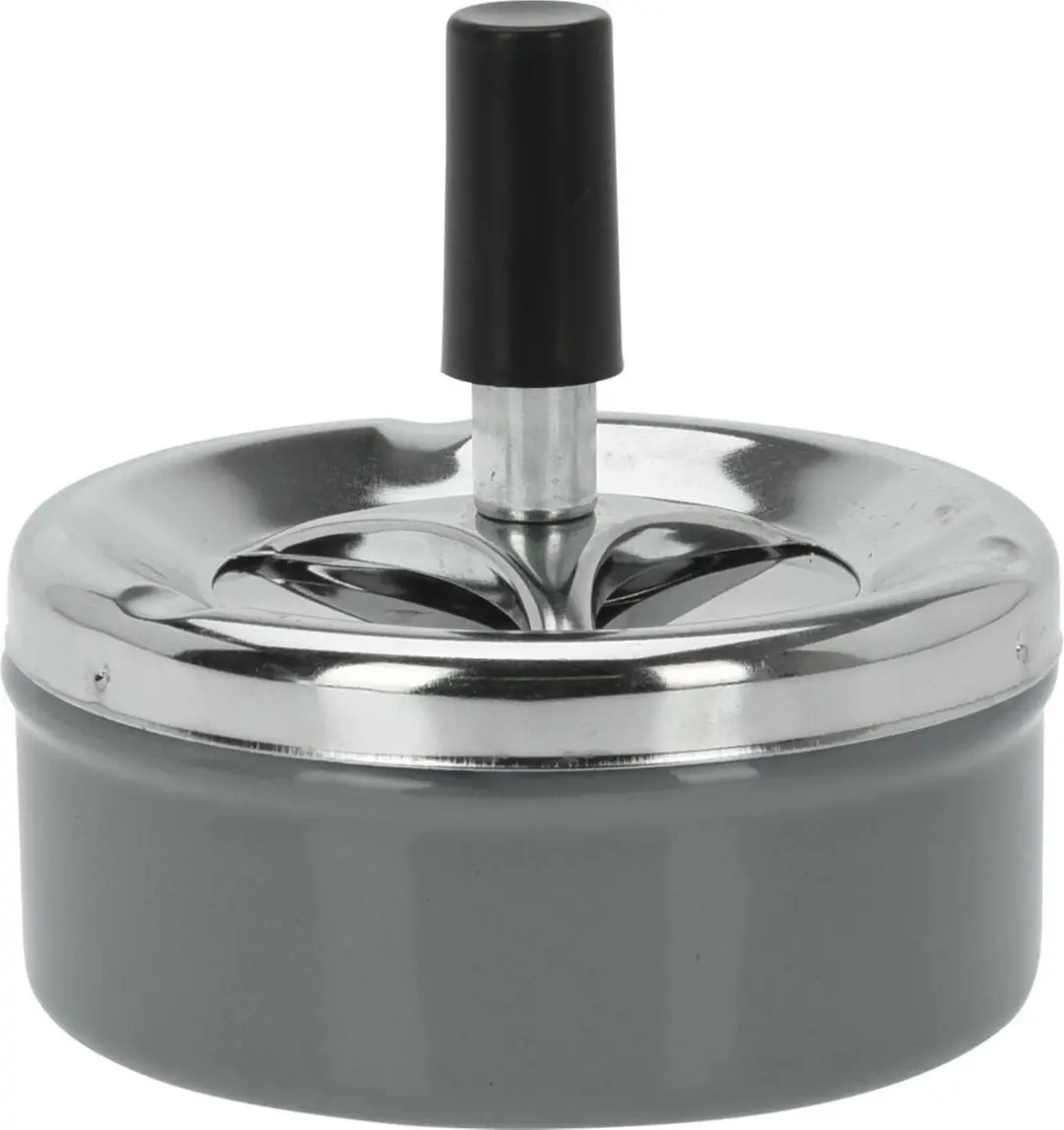 Excellent Houseware Druk & Draai Tafel Asbak - 2 Stuks - Antraciet/Chroom