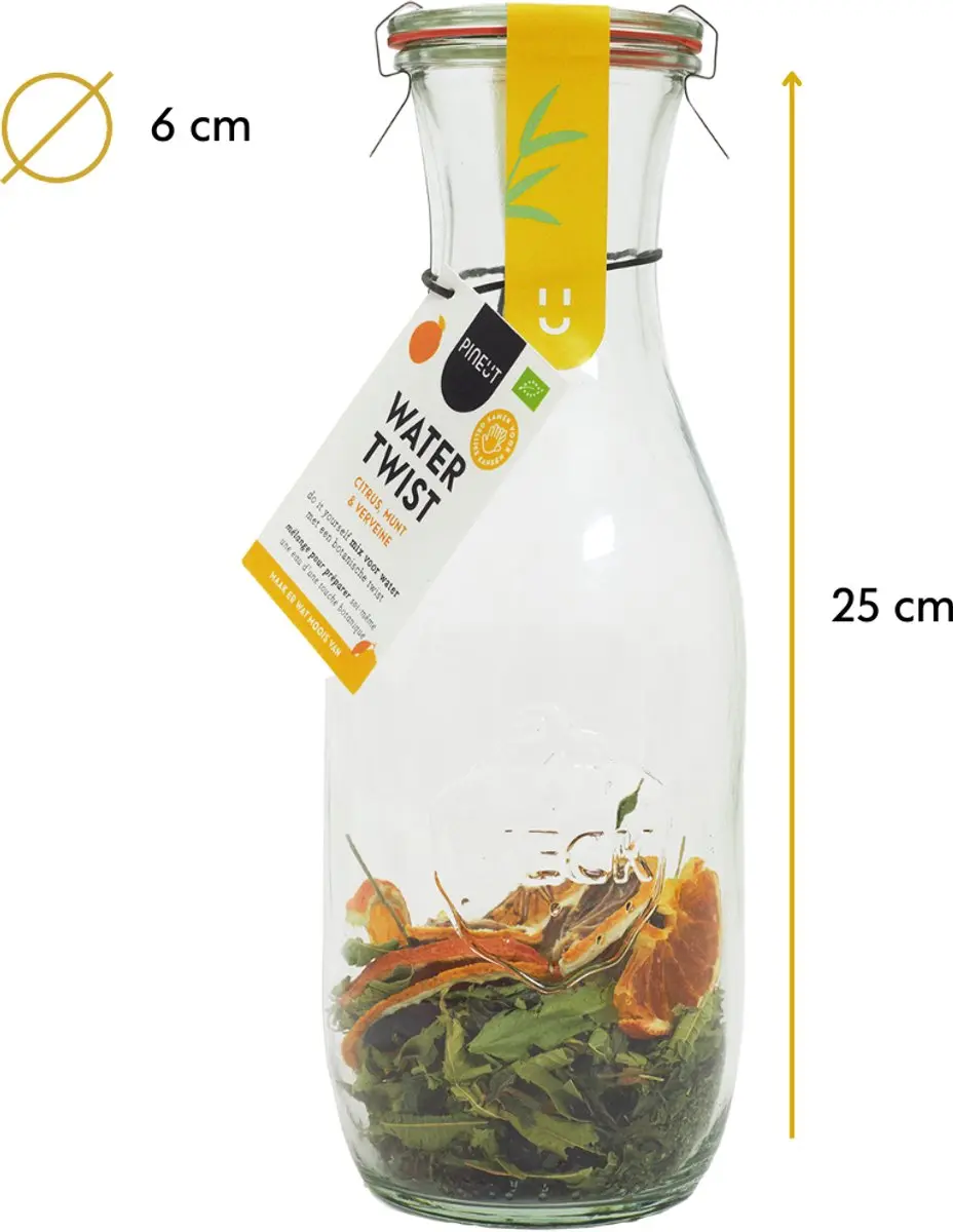 Pineut Verjaardag Cadeau Tafelwaterkaraf Glas 1L - Citrus/Munt/Verveine
