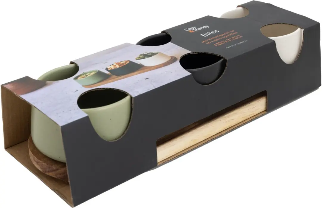Cosy&Trendy Bamboe Serveerplank met 4 Schaaltjes - 32x10cm - Multi