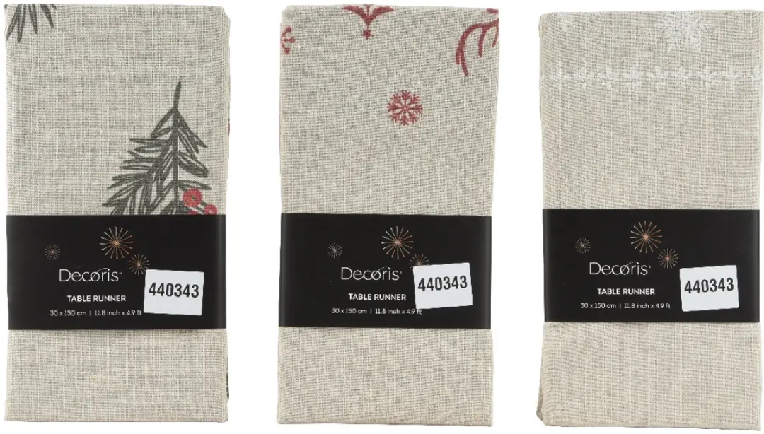 Decoris Kerst Tafelloper Set - 3 Stuks 140x32cm Meerkleurig