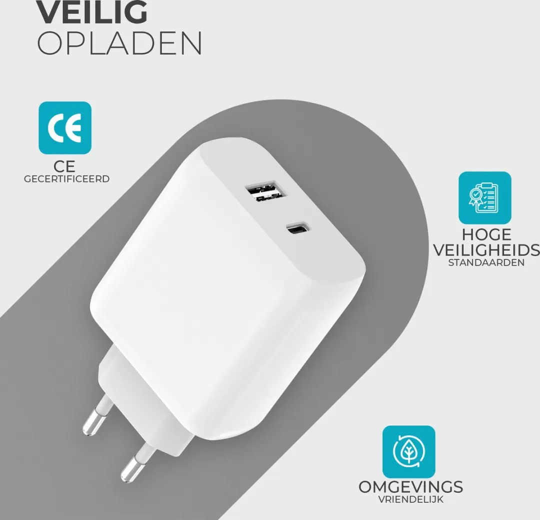 Caliber Snellader 65W USB-C Adapter - 2 Poorten - GaN Technologie - Wit