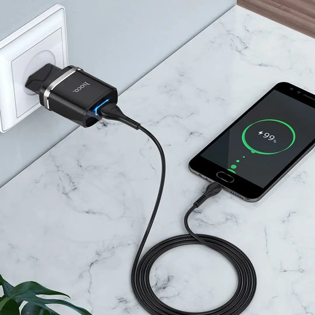 Hoco N1LB Oplader 12W - USB A naar Lightning Kabel 1m - Zwart