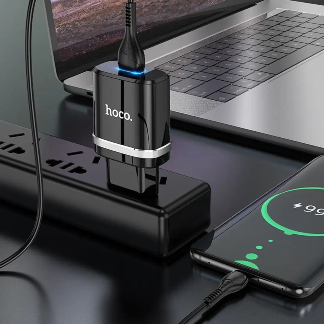 Hoco N1LB Oplader 12W - USB A naar Lightning Kabel 1m - Zwart