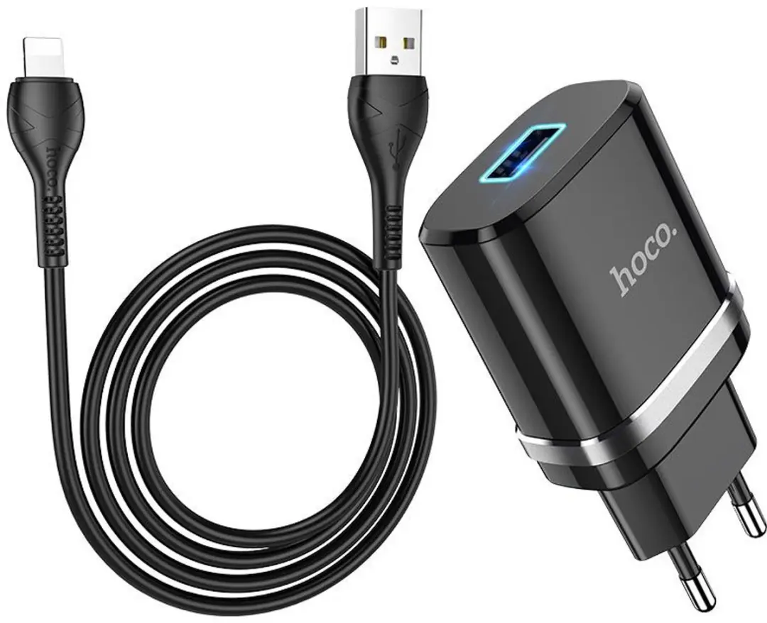 Hoco N1LB Oplader 12W - USB A naar Lightning Kabel 1m - Zwart