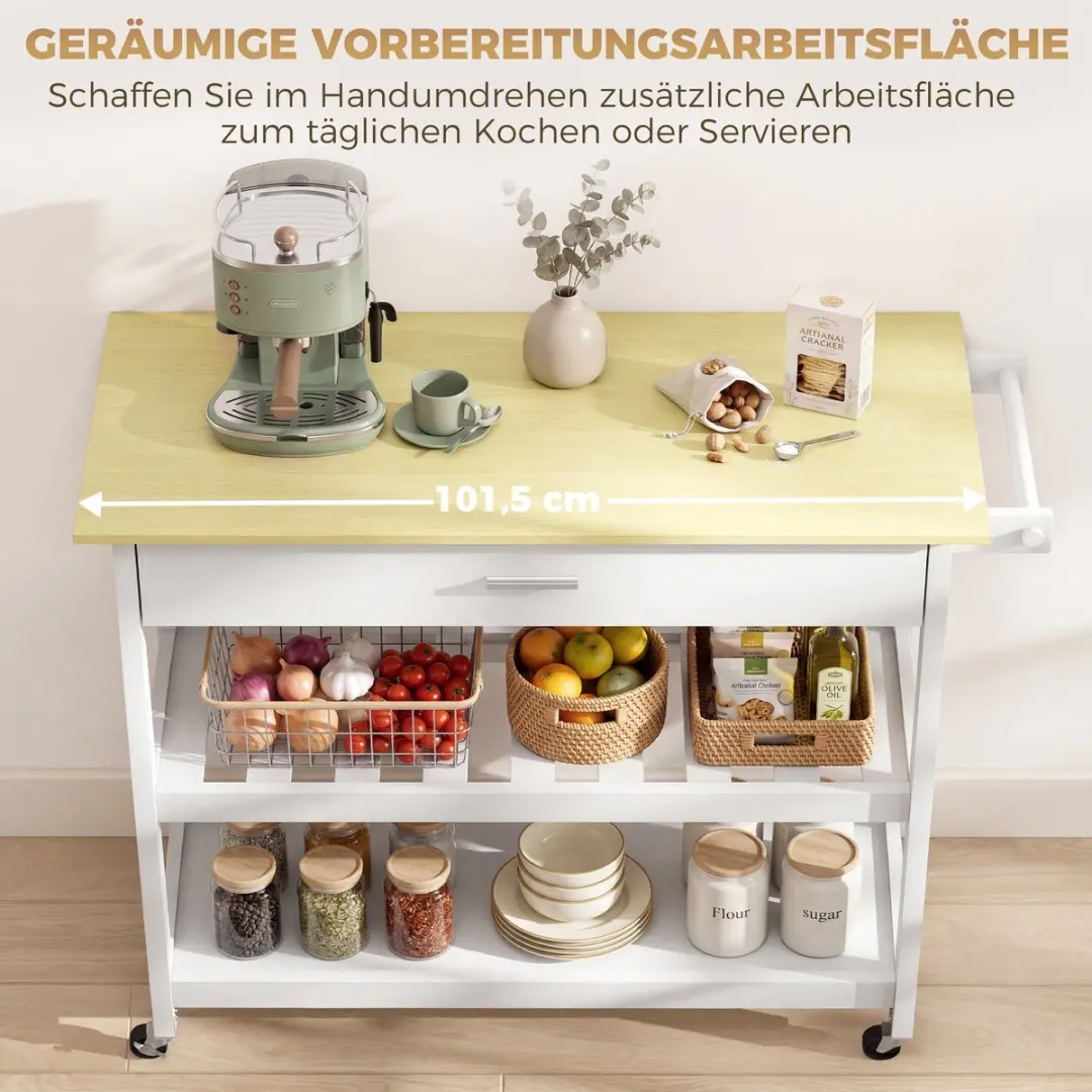 Homcom Keukenwagen MDF 108,8L - 51x92,5cm - Wit - afbeelding 6 van 6