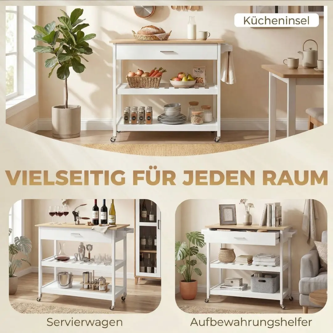 Homcom Keukenwagen MDF 108,8L - 51x92,5cm - Wit