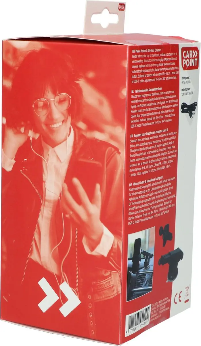 Carpoint 23369 Smartphonehouder & Qi-lader - 15W - Zwart