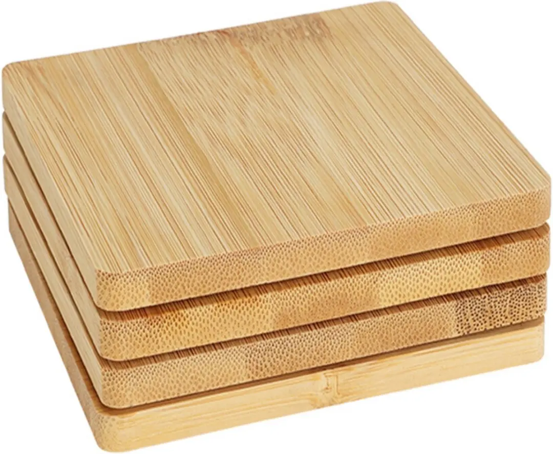 Excellent Houseware Houten Onderzetters 10x10cm - 8x4 Stuks - Beige