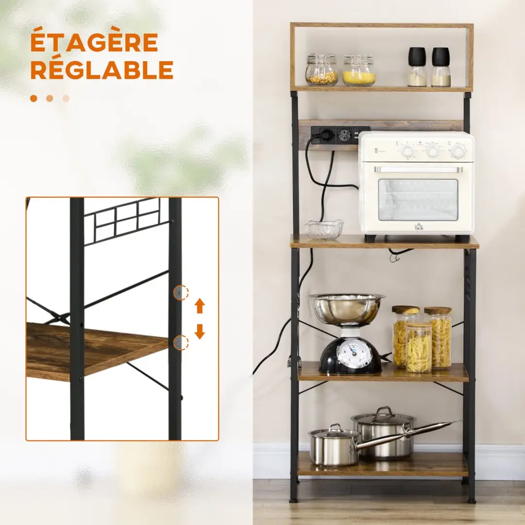 Homcom Keukenopbergplank 60x42x153cm - Rustiek bruin