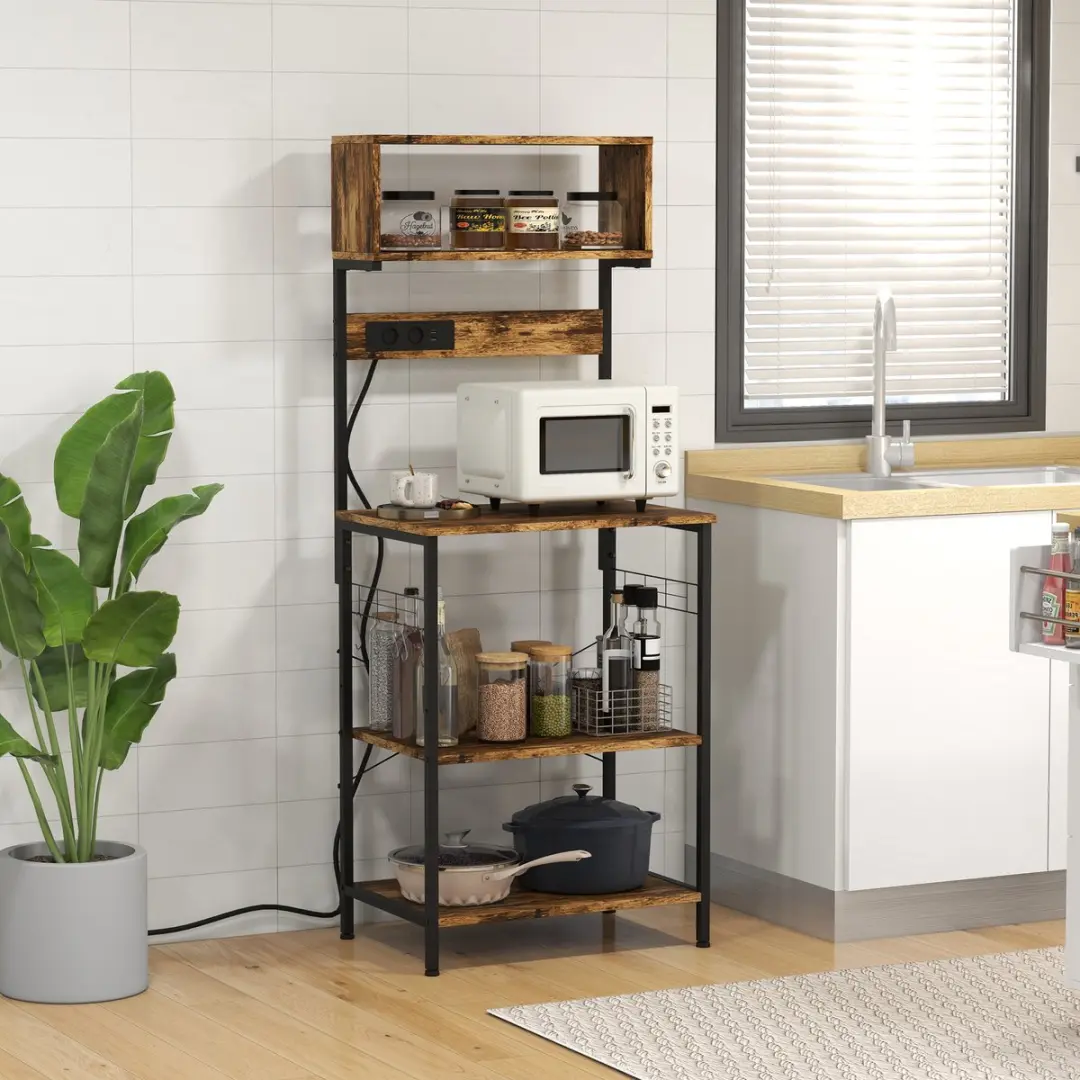 Homcom Keukenopbergplank 60x42x153cm - Rustiek bruin - afbeelding 6 van 6