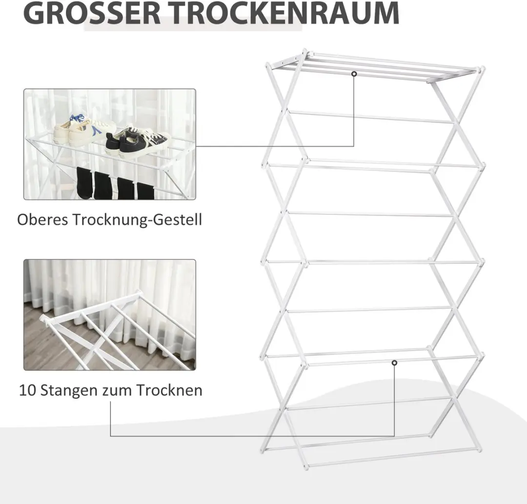 Homcom Opvouwbaar Wasrek 8-Traps 850-141 - Wit - afbeelding 6 van 6