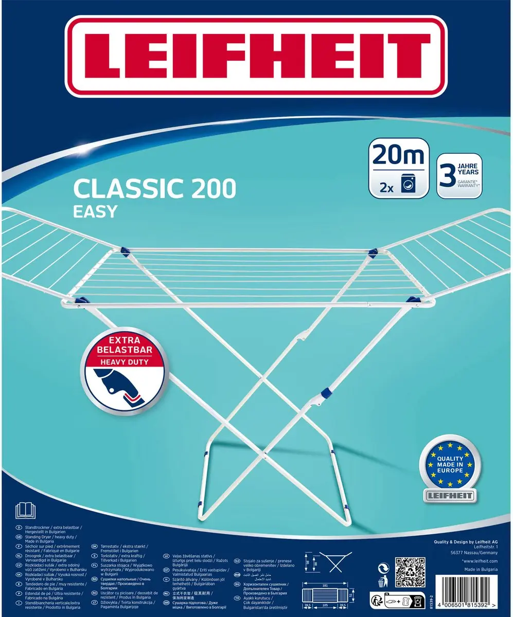 Leifheit Classic 200 Easy Droogrek 20m - Wit/Blauw