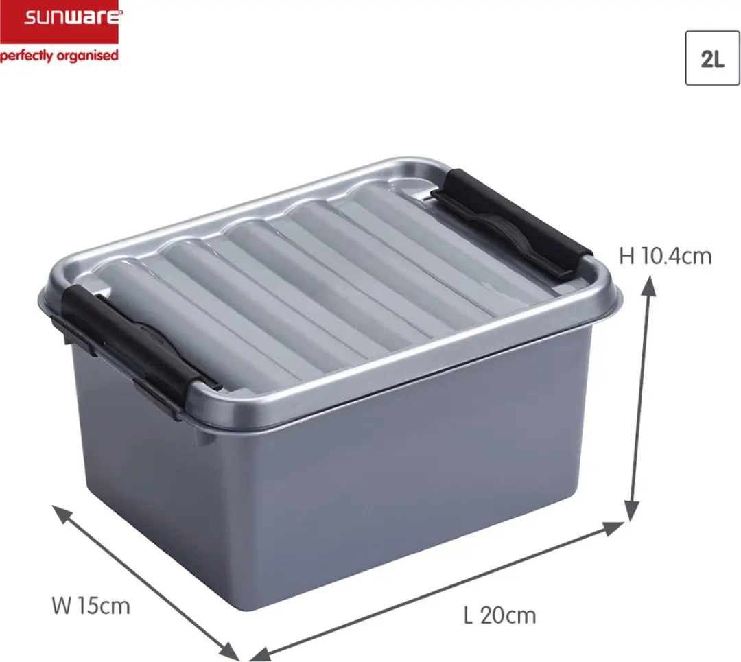 Sunware Q-line Opbergbox Metaal 2L - 20x15x10cm - Zwart