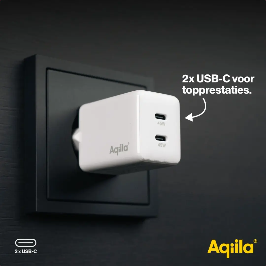 Aqiila Chargebird W2 USB-C Oplader 45W - 2x USB-C - Wit
