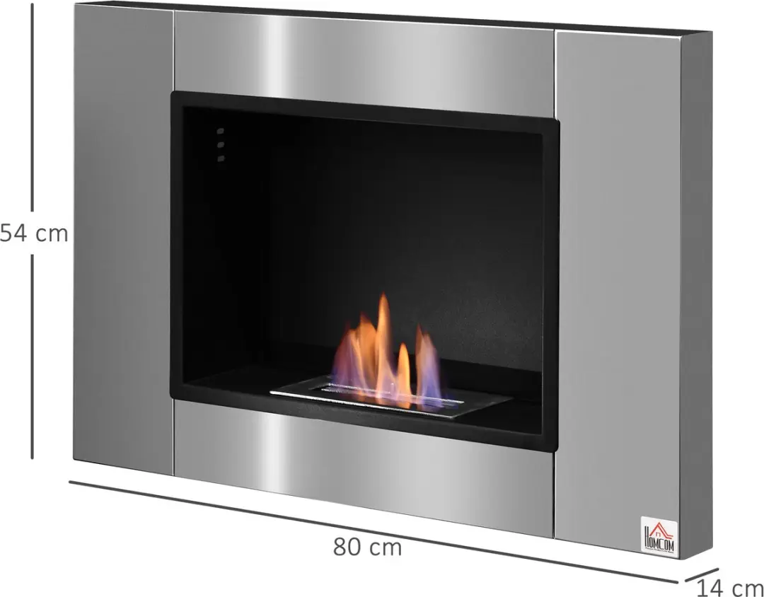 Homcom Ethanolhaard Metaal 80x14x54cm - Grijs