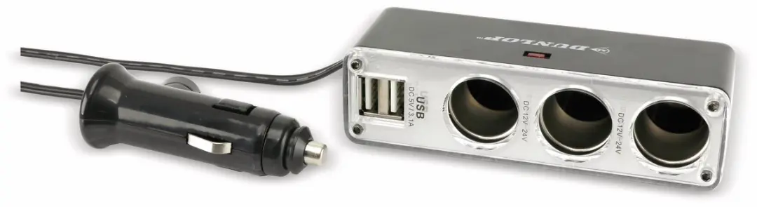 Dunlop Autolader 3-delig - RVS - 5 Outputs - Zilver/Zwart
