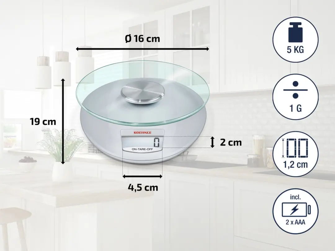 Soehnle Roma Keukenweegschaal 5kg - 1g Nauwkeurig - Zilver