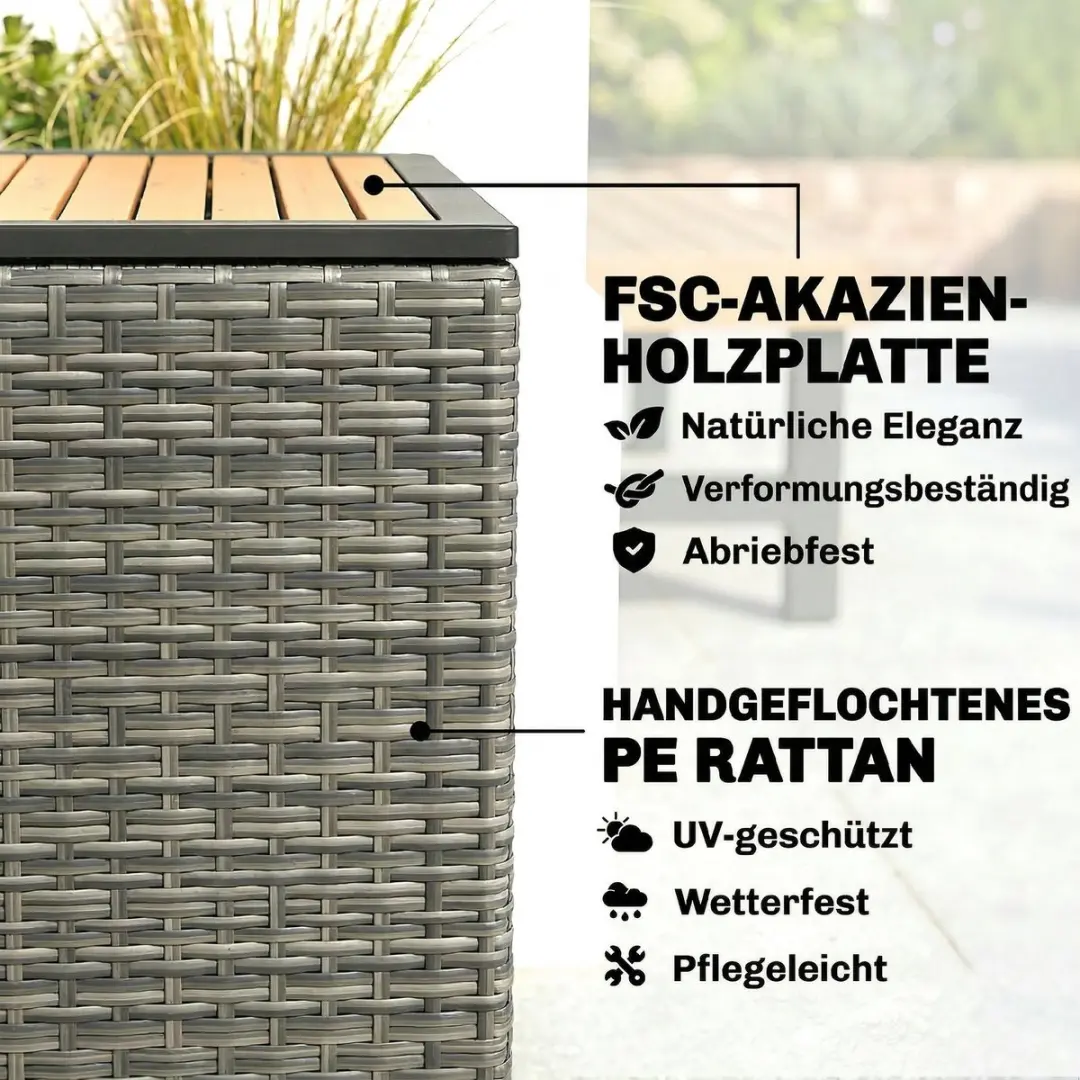 Outsunny Rattan Opbergbox - 120L x 68B x 67,5H cm - Donkergrijs