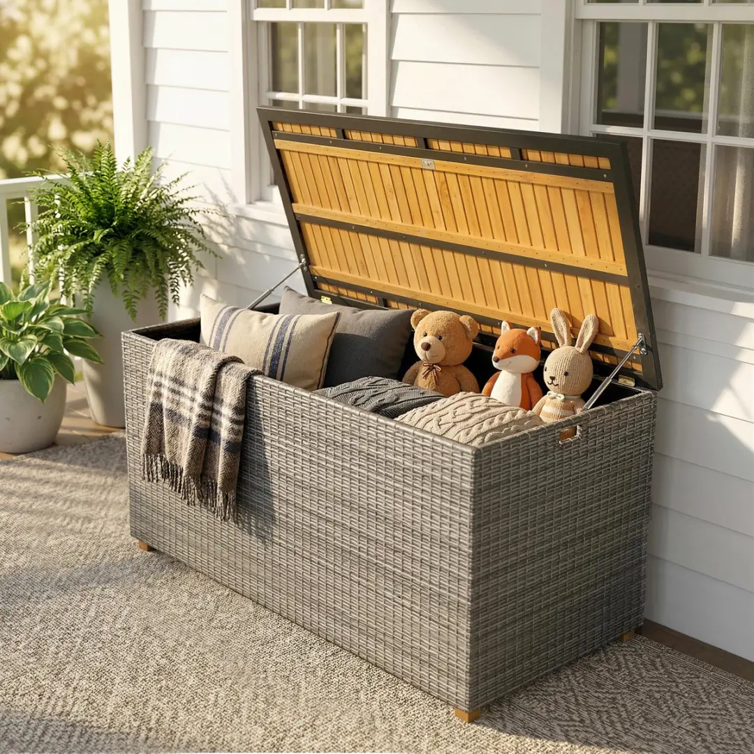 Outsunny Rattan Opbergbox - 120L x 68B x 67,5H cm - Donkergrijs