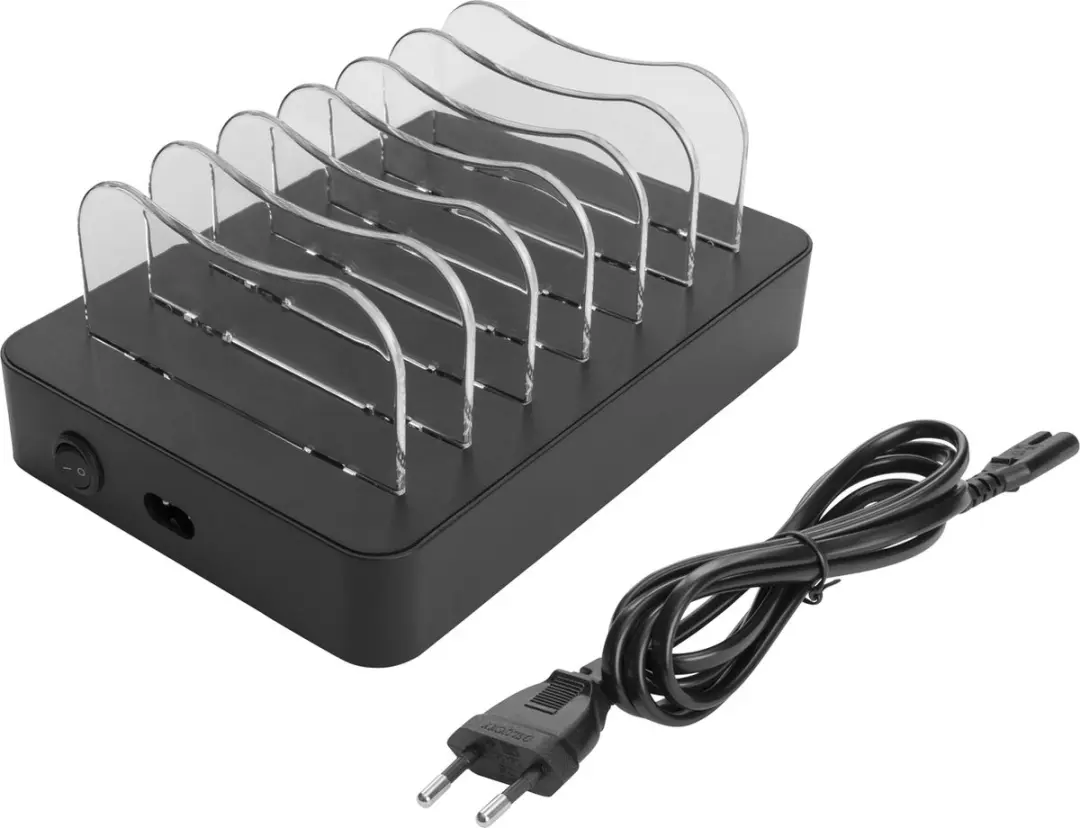 Deltaco DPS-0200 USB Oplaadstation 6 Apparaten - 50W - Zwart