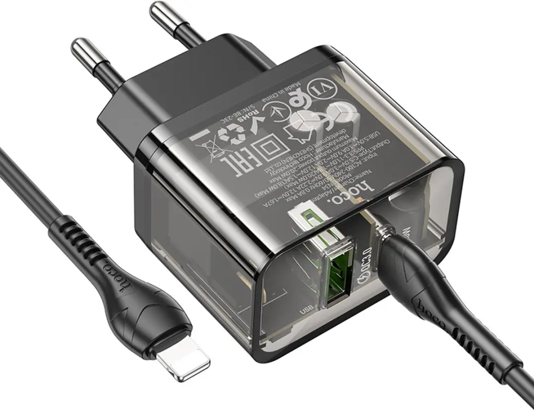 Hoco N34 Snellader 20W - USB-A & USB-C - Zwart