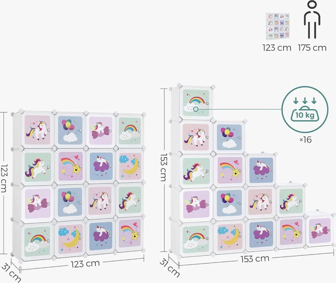 Songmics LPC906W01 Kubus Plankensysteem 16 Vakken - 123x31x123cm Wit - afbeelding 6 van 6