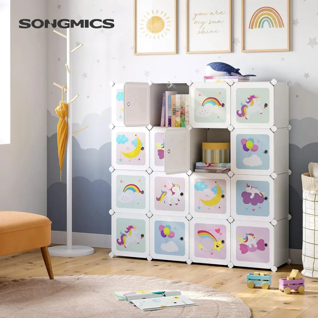 Songmics LPC906W01 Kubus Plankensysteem 16 Vakken - 123x31x123cm Wit - afbeelding 3 van 6
