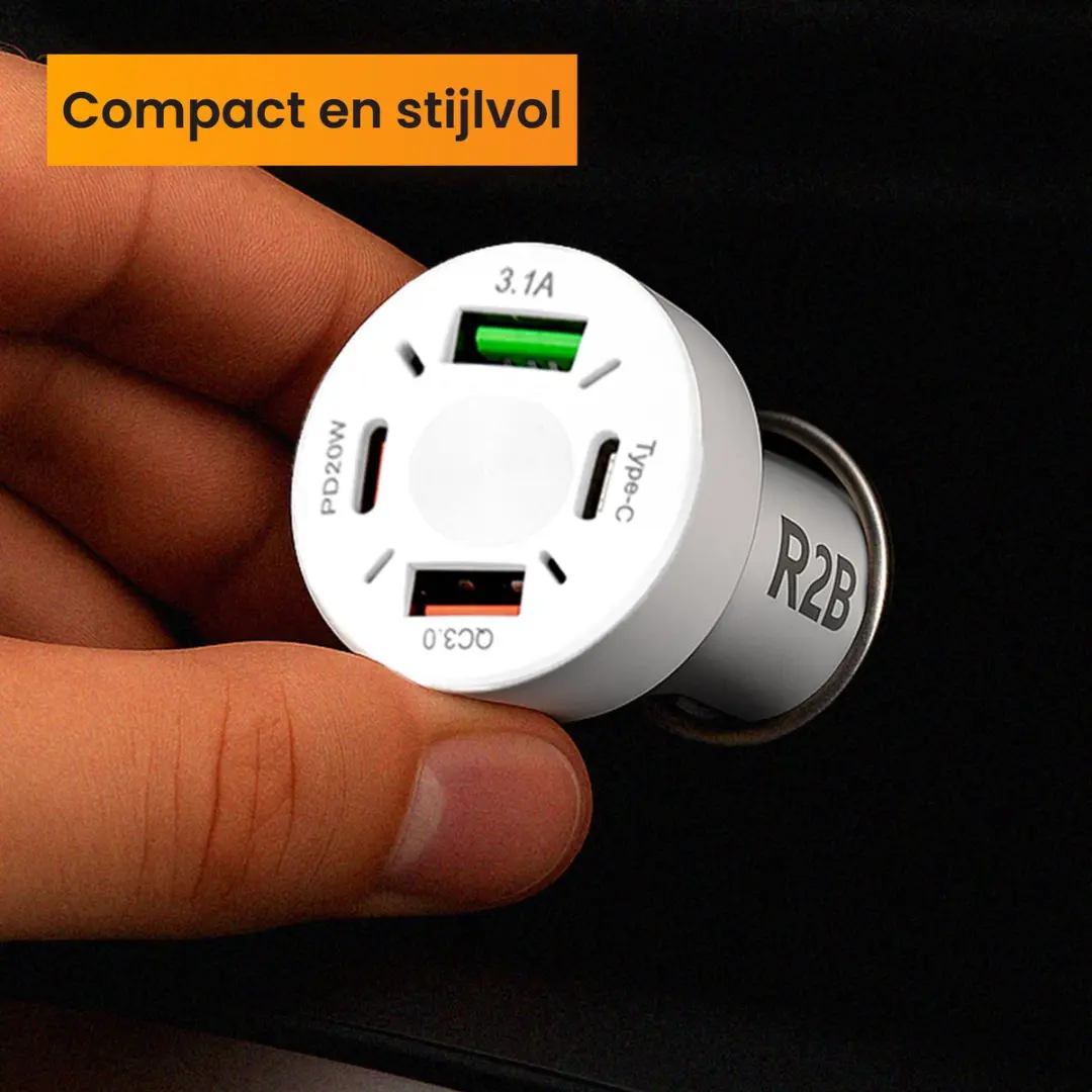 R2B Autolader USB C & USB A 4 Poorten 30W - Wit