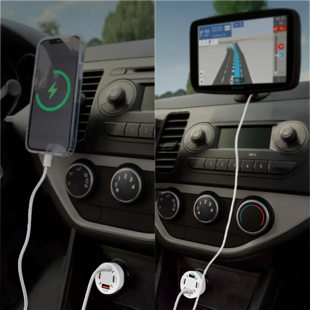 R2B Autolader USB C & USB A 4 Poorten 30W - Wit