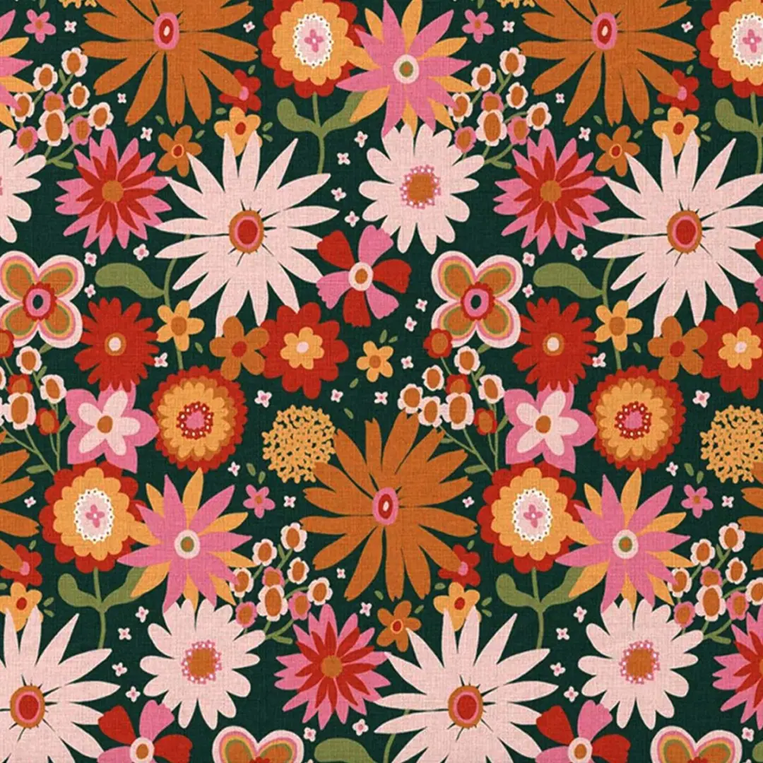 BINK Bedding Happy Flower Tafelkleed - Acryl Gecoat Katoen 150x145cm - Rood/Zwart/Rozes