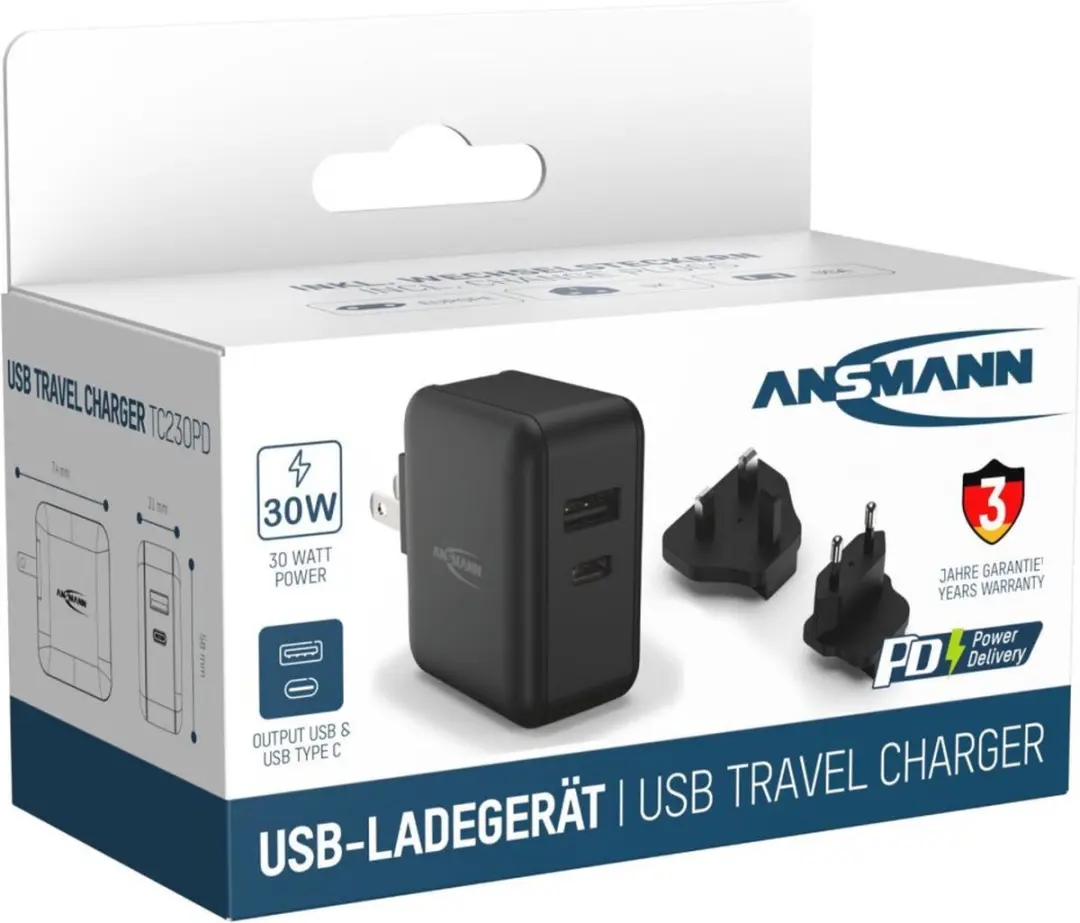 Ansmann 1001-0140 Oplader 30W - 2x USB-C - Zwart