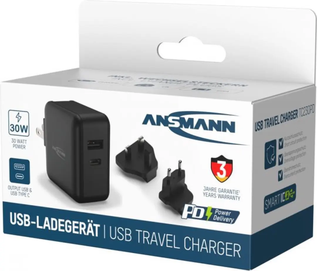 Ansmann 1001-0140 Oplader 30W - 2x USB-C - Zwart