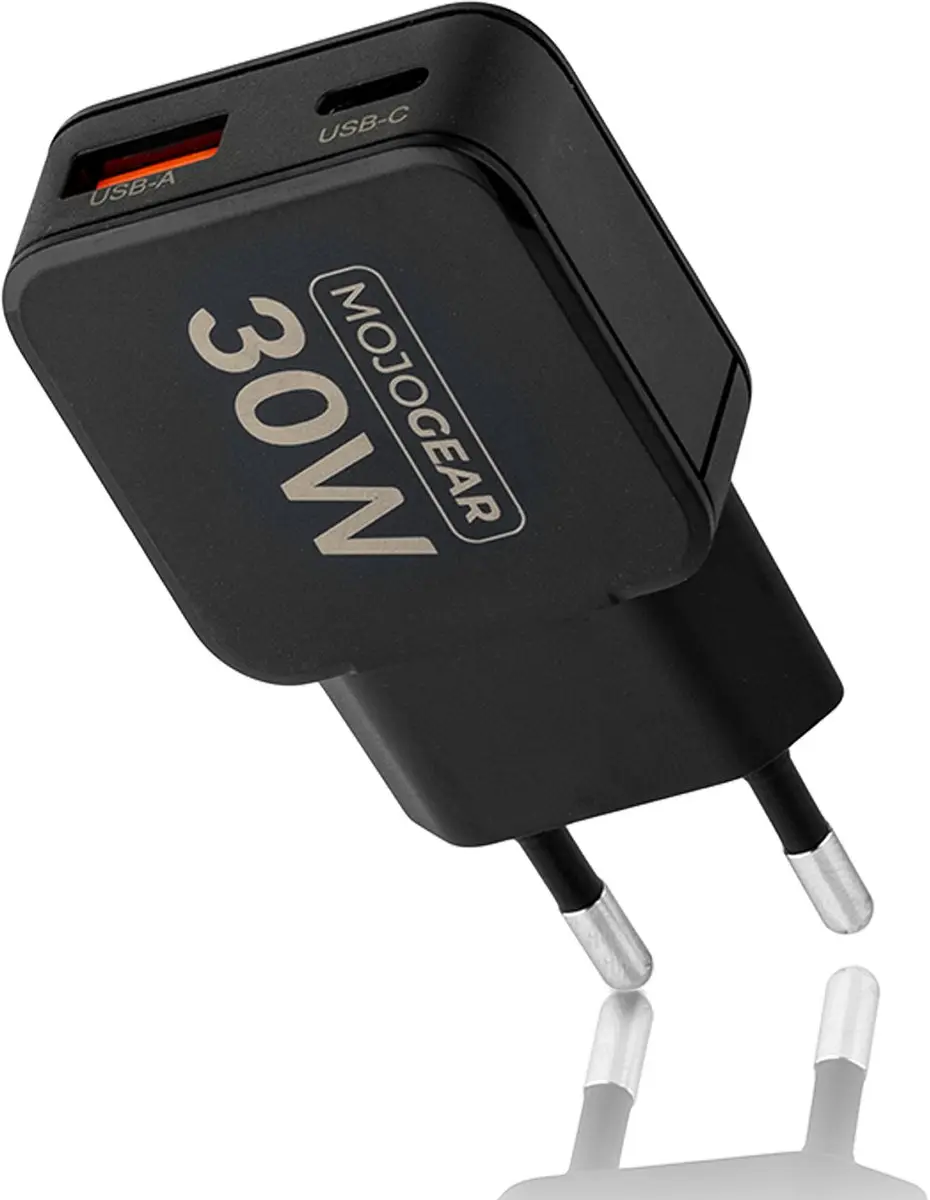 MOJOGEAR CHARGE+ Mini 30W USB-C Oplader - 2 Poorten - Zwart