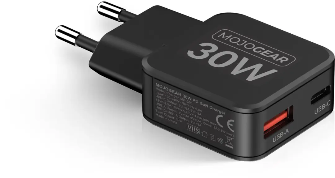 MOJOGEAR CHARGE+ Mini 30W USB-C Oplader - 2 Poorten - Zwart