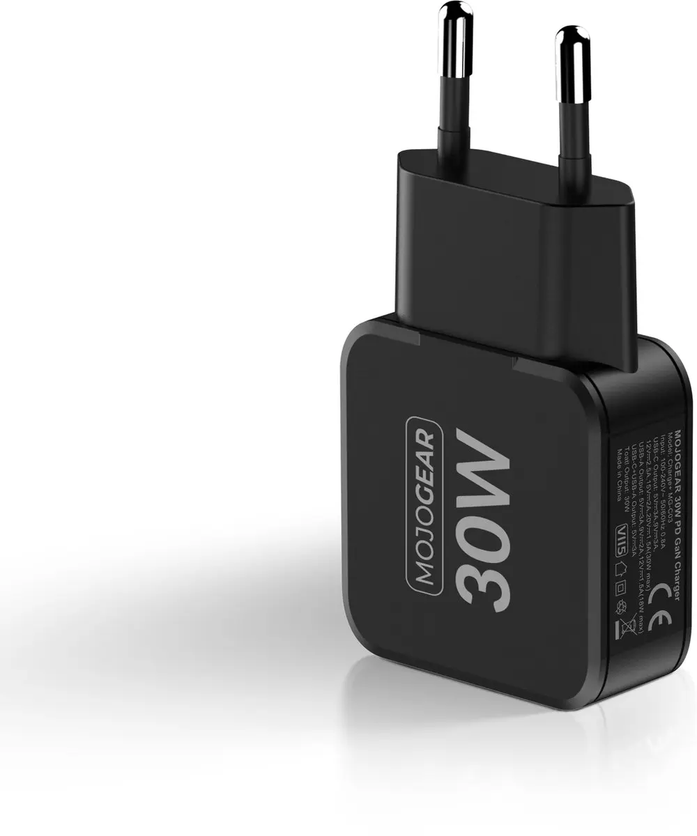 MOJOGEAR CHARGE+ Mini 30W USB-C Oplader - 2 Poorten - Zwart