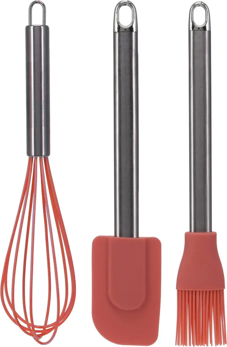 La Cucina Keukengerei Set 3-delig - Garde, Pannenlikker, Bakkwast - Rood