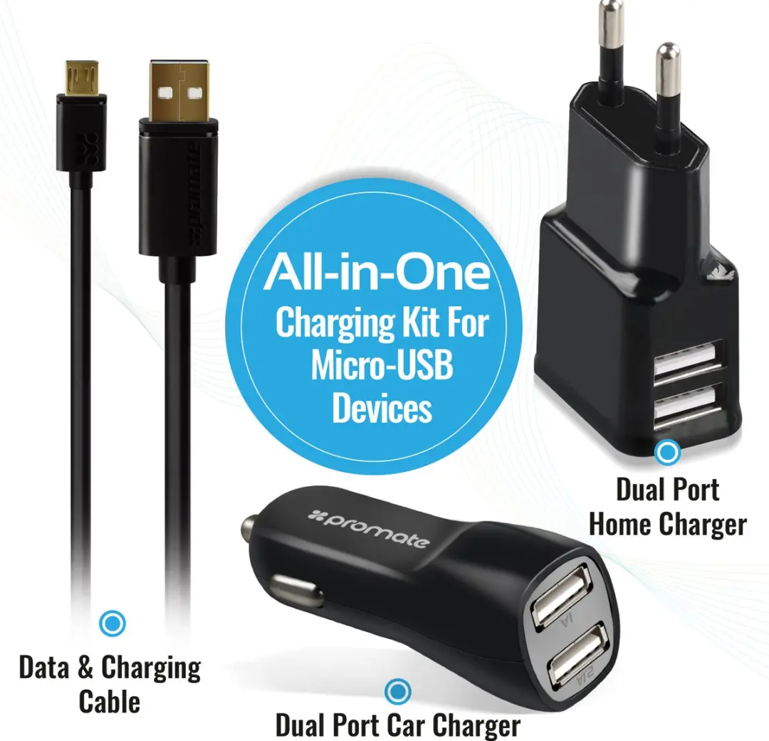 Deltaco Promate Carkit CHARGMATE-EU2DEL Autolader - 3x USB 15.5W - Zwart