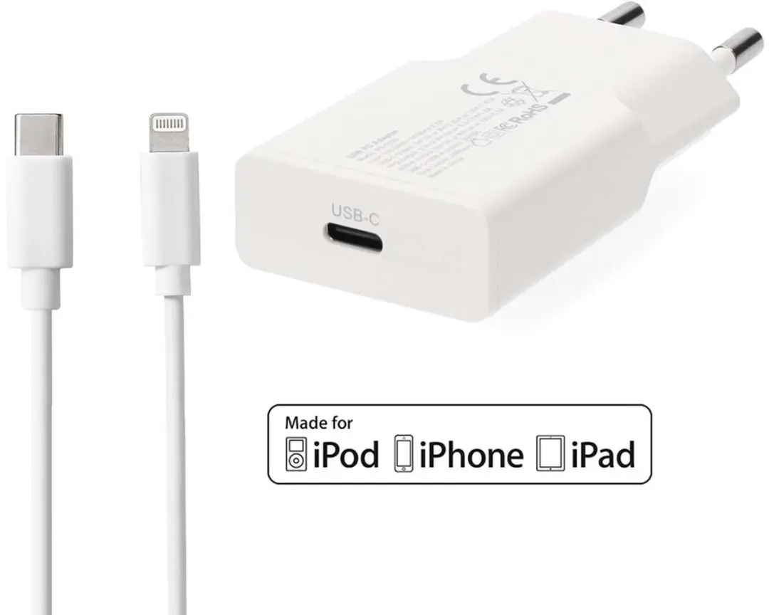 Nedis WCHA20WTUL Oplader 20W GaN - USB-C - 1m Kabel - Wit